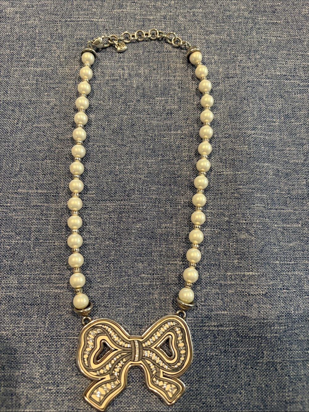 Brighton Pearl Bead Necklace with Silver Bow Pendant